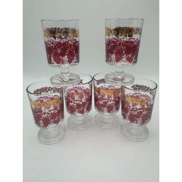 VTG French Luminarc Gold & Red Grape/Leaf Design Cordial Glass & Decanter Set - Picture 14 of 16